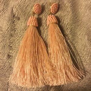 Light Pink Beaded Tassel Earrings